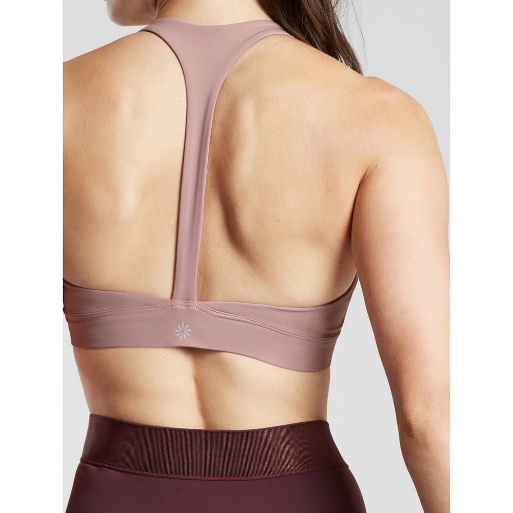 Athleta Yin Bra in Mauve Pink V-Neck T-Back Sports Bra 34D/DD 487749-01